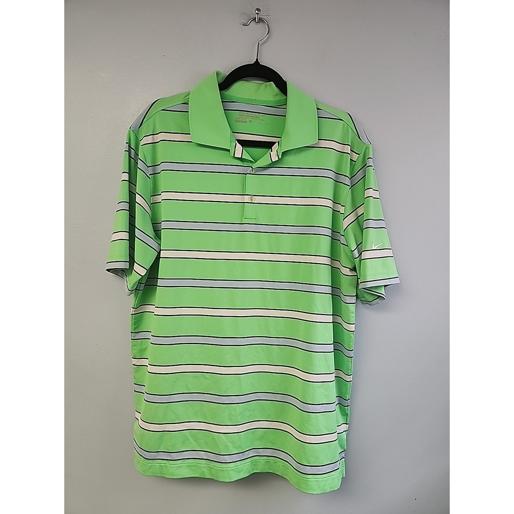 Nike Golf Polo‎ Shirt L Green Striped Lightweight Tour Performance
